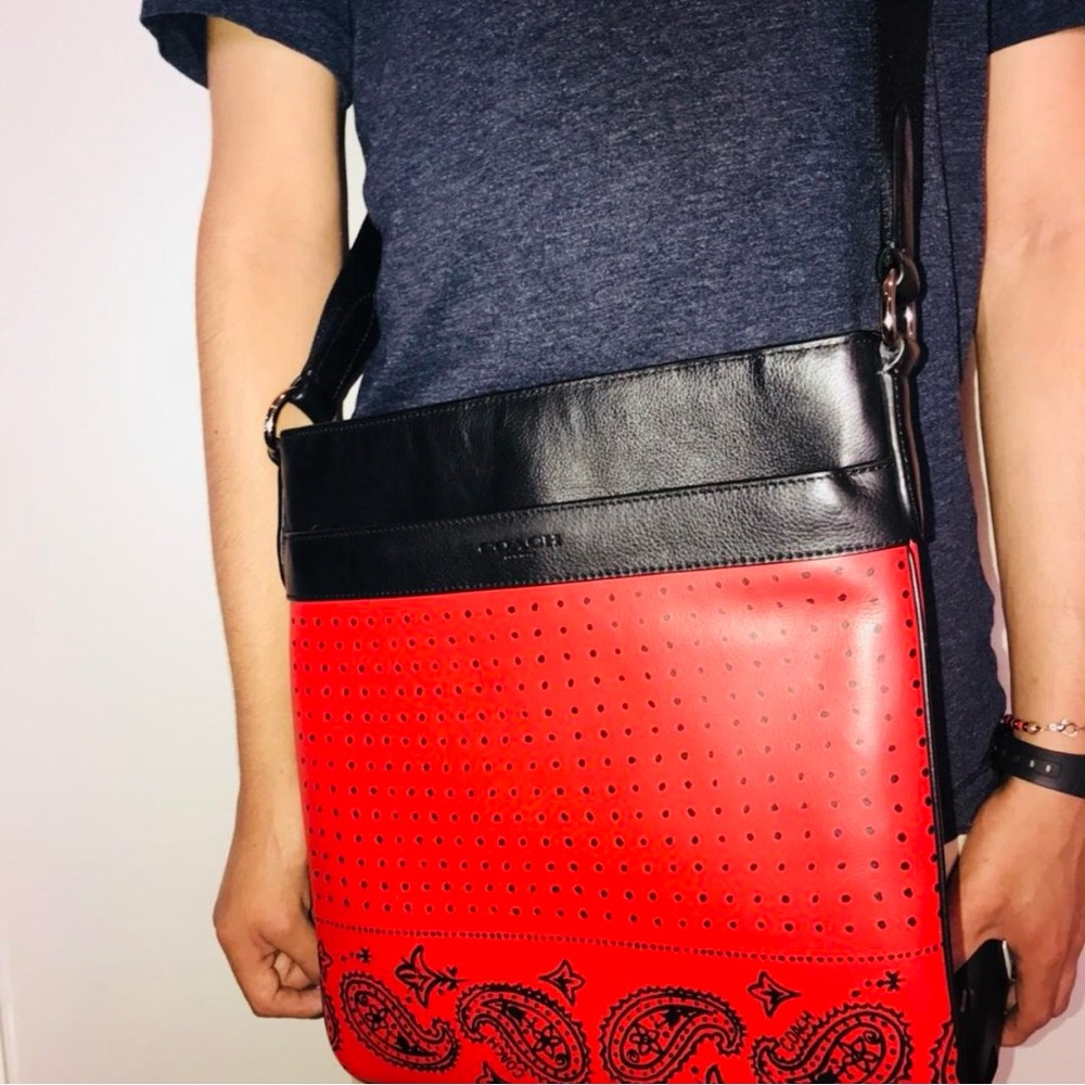 NWT Coach Red and Black Paisley Leather Crossbody Bag